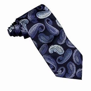 Vitaliano Pincaldi Men's Tie Paisley Blue Satin Silk Italy 4" (W) 58.75" (L) euc